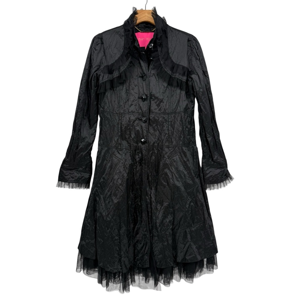 Betsey Johnson Victorian Steampunk Gothic Trench Coat Crinoline (Tulle) Trim L